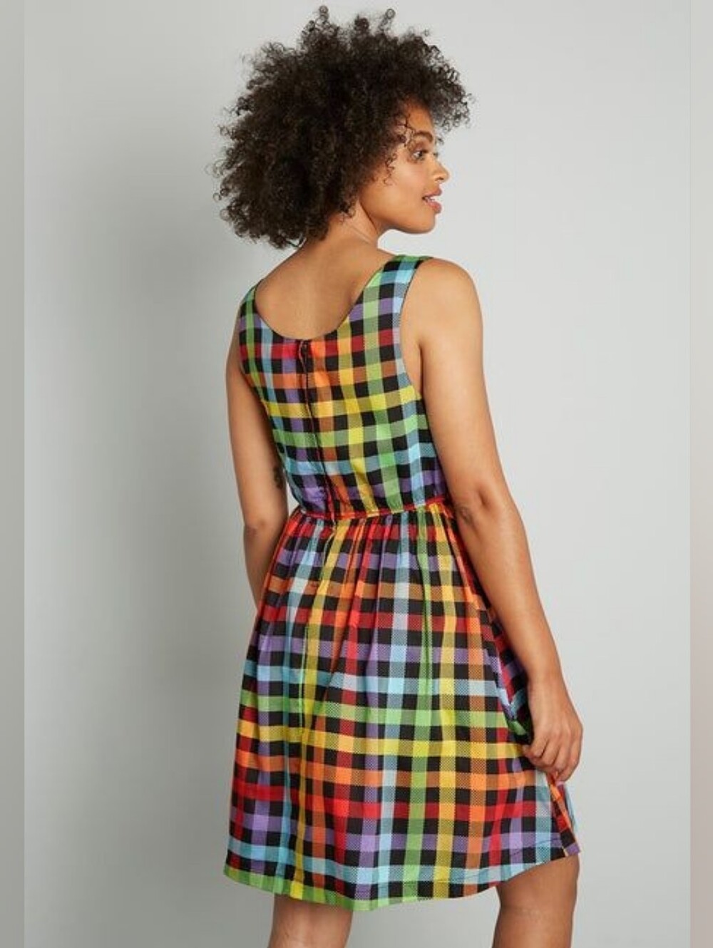 ModCloth Optimistic Effect Rainbow Gingham Dress Size L - Picture 3 of 12
